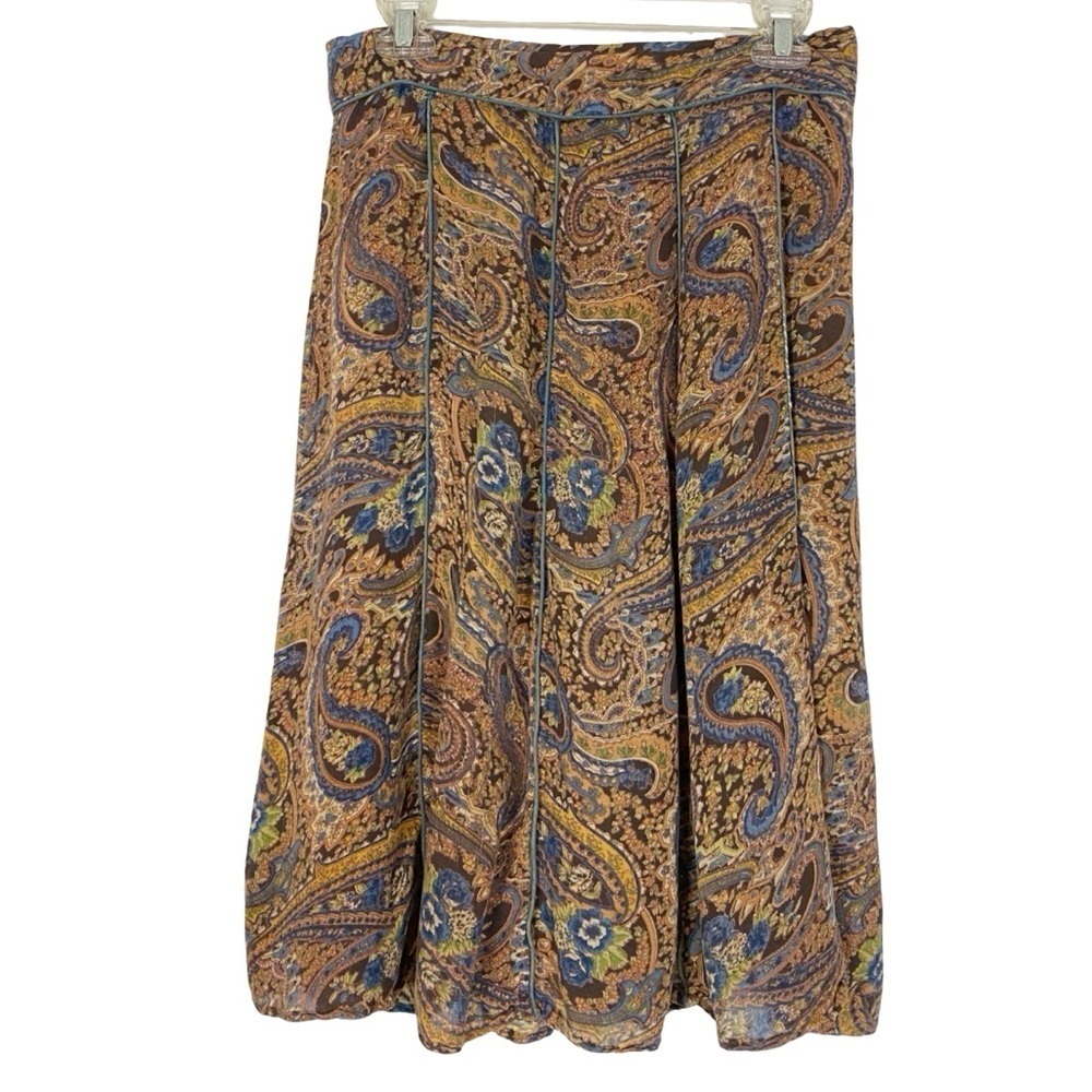 April Cornell Paisley Skirt Womens Size Small Gold Blue Tan
